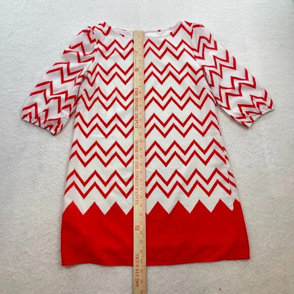 Pink Owl Women's Chevron Quarter Sleeve Orange & White Dress Size Medium - Picture 6 of 6